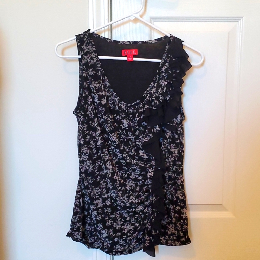 Small Black and White Elle Brand Shirt/Top with Ruffles